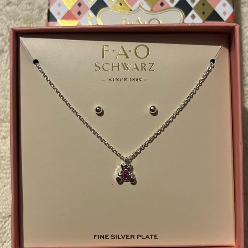 FAO Schwarz necklace and stud earring set.